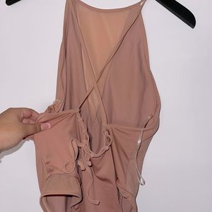 NUDE LEOTARD or SWIMSUIT w/ MESH V-NECK